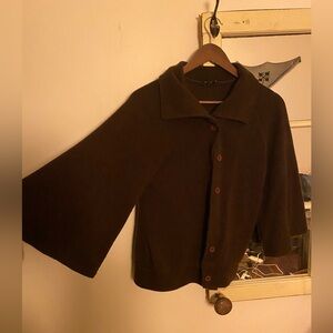 Dark Brown Bell-Sleeved Cardigan